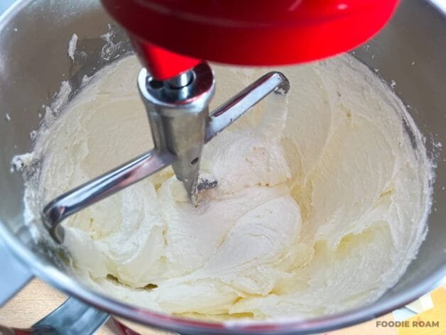 Butter, Oil, and sugar fully creamed into a pale, fluffy mixture in a stand mixer.